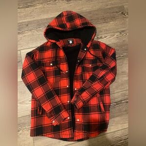 Plaid Sherpa lined hooded shacket